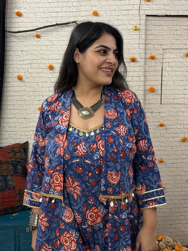 Mahika Hand Block Printed Shrug with Shell Detailing