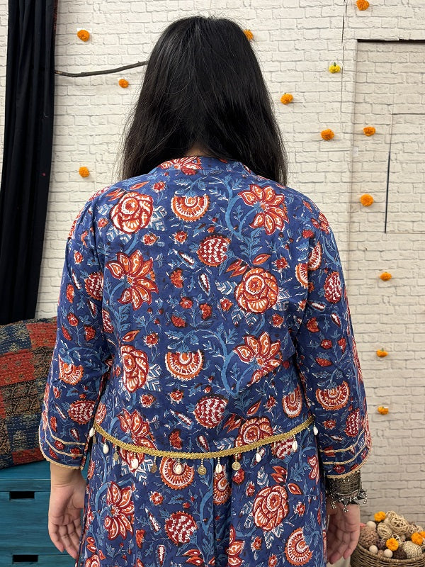 Mahika Hand Block Printed Shrug with Shell Detailing