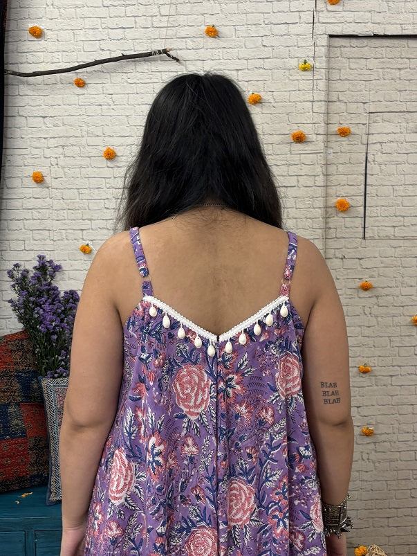 Lyla Hand Block Printed Flared Jumpsuit with Gota Detailing