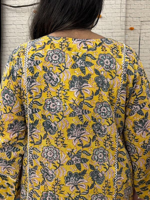 Kaner Hand Block Printed Suit Set with Lace Detailing