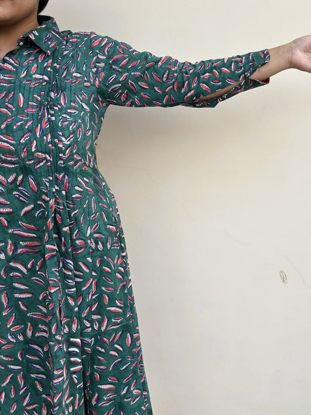 Patta Pop Hand Block Printed Midi Dress with Pintuck Detailing