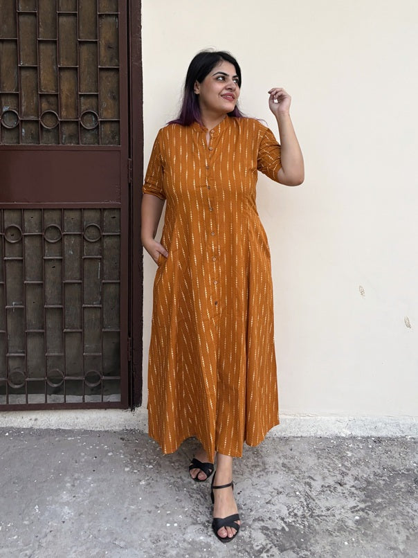 Sunheri Hand Block printed A Line Maxi Shirt Dress