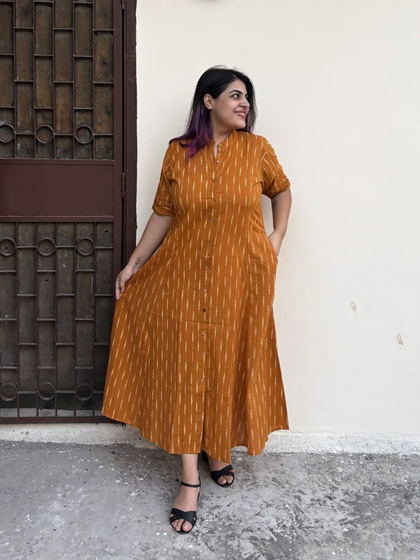 Sunheri Hand Block printed A Line Maxi Shirt Dress