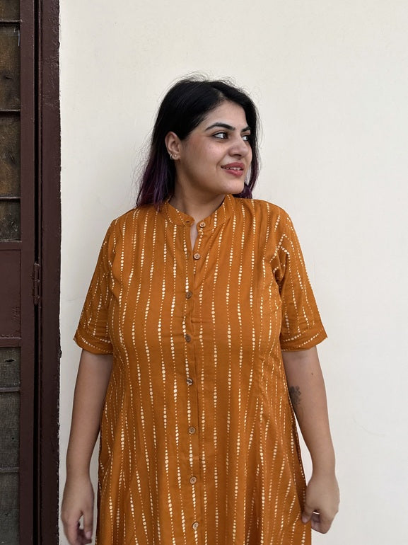 Sunheri Hand Block printed A Line Maxi Shirt Dress