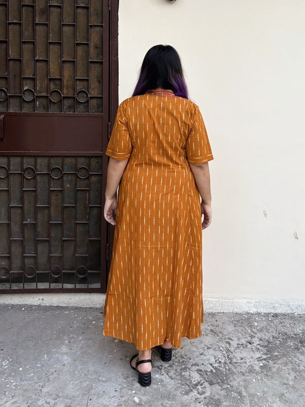 Sunheri Hand Block printed A Line Maxi Shirt Dress