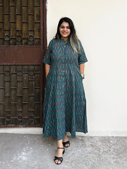 Moana Second Edition Hand Block printed A Line Maxi Shirt Dress