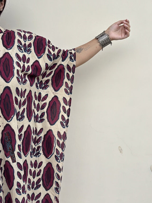 Off White Purple High Low Midi Cotton Shirt Kaftan
