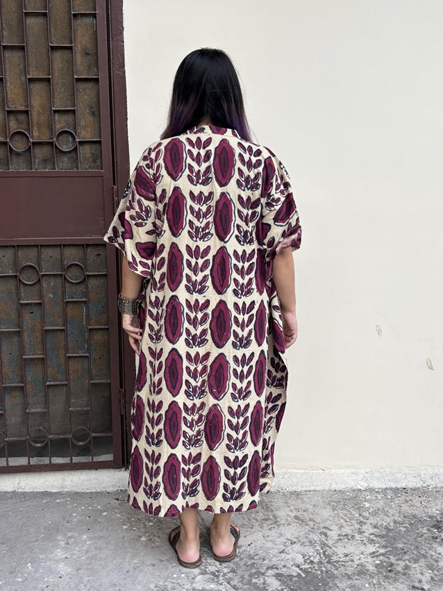Off White Purple High Low Midi Cotton Shirt Kaftan