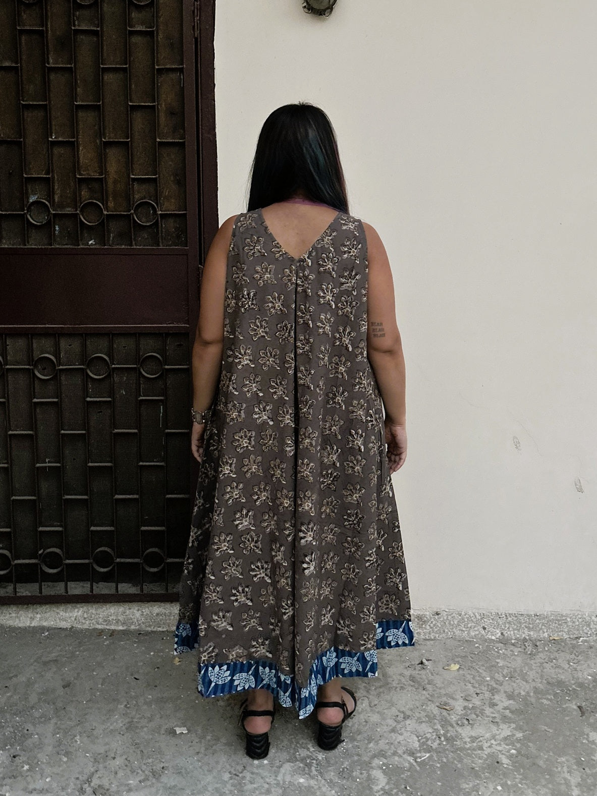 Saanjh Sleeveless Hand Block Printed FLared Maxi Dress