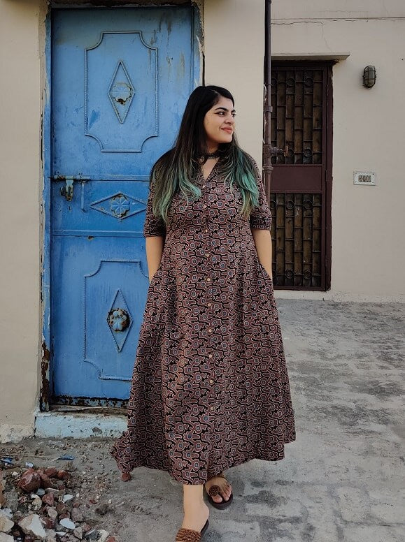 Kashish Camo Ajrakh A Line Maxi Shirt Dress