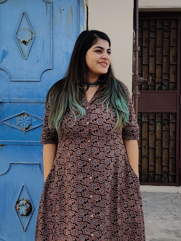Kashish Camo Ajrakh A Line Maxi Shirt Dress