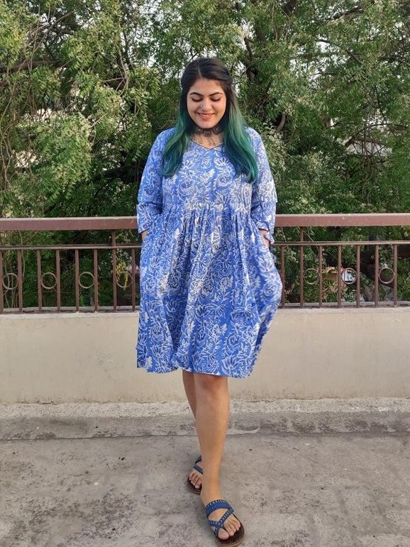 Amber Hand Block Printed Angrakha Flared Dress