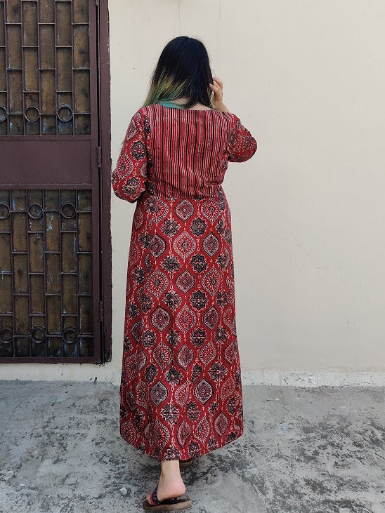 Tamaatar Ajrakh A line Maxi Patch Dress