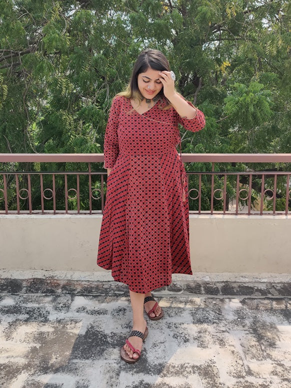 Laal Machi Cotton Ajrakh Angrakha Dress