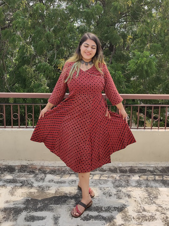 Laal Machi Cotton Ajrakh Angrakha Dress