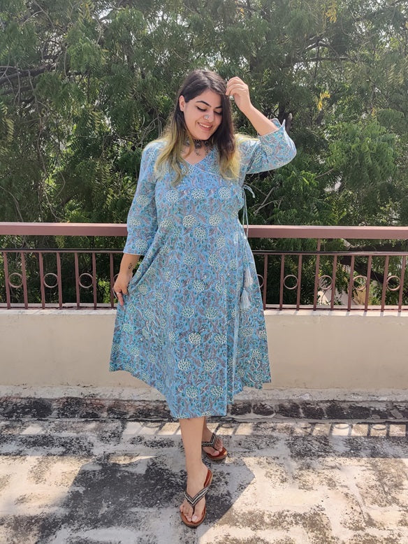 Aaravi Cotton Hand Block Printed Angrakha Dress