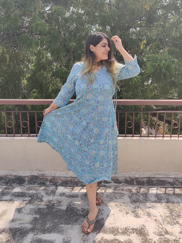 Aaravi Cotton Hand Block Printed Angrakha Dress