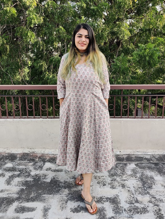 Akshara Cotton Hand Block Printed Angrakha Dress