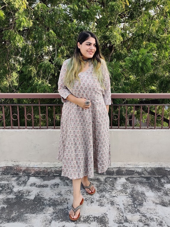 Akshara Cotton Hand Block Printed Angrakha Dress