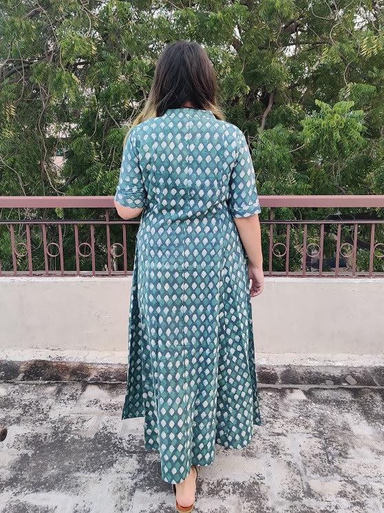 Moana Hand Block printed A Line Maxi Shirt Dress