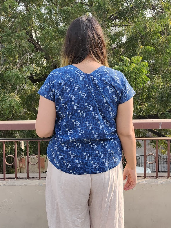 Indigo Camel Dabu Hand Block Printed Shirt