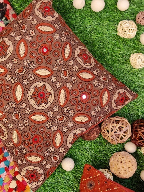 12x12 Brown Red Hand Embroidered Cushion Cover