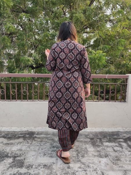 Charcoal Ajrakh Cotton Kurta Set