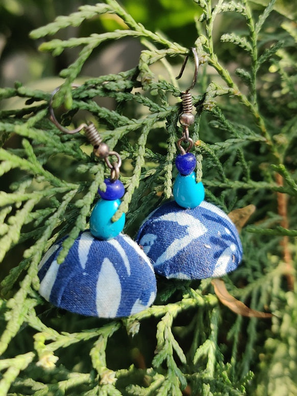 Indigo Hand Block Printed Fabric Earrings