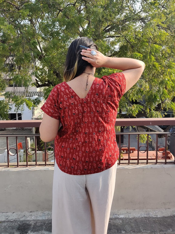Red Velvet Ajrakh Mega Sleeves Shirt