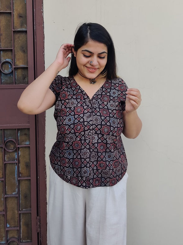 Black Forest Ajrakh Mega Sleeves Shirt