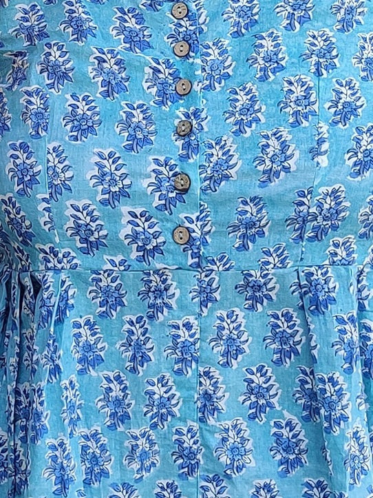 Blue Lagoon Hand Block Printed Cross back Spaghetti Peplum Top
