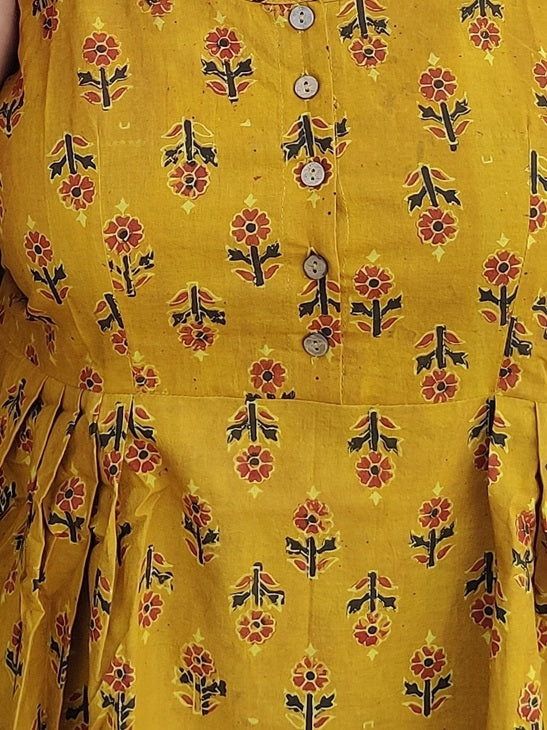 Marigold Ajrakh Cross Back Spaghetti Peplum Top