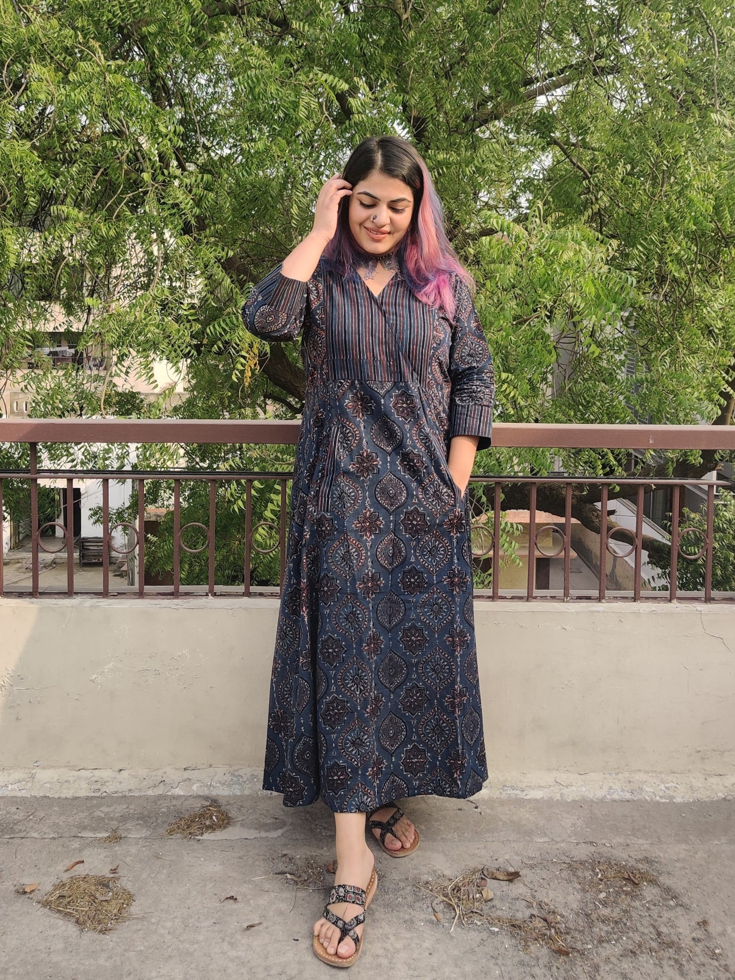 Jiera Ajrakh A line Maxi Patch Dress