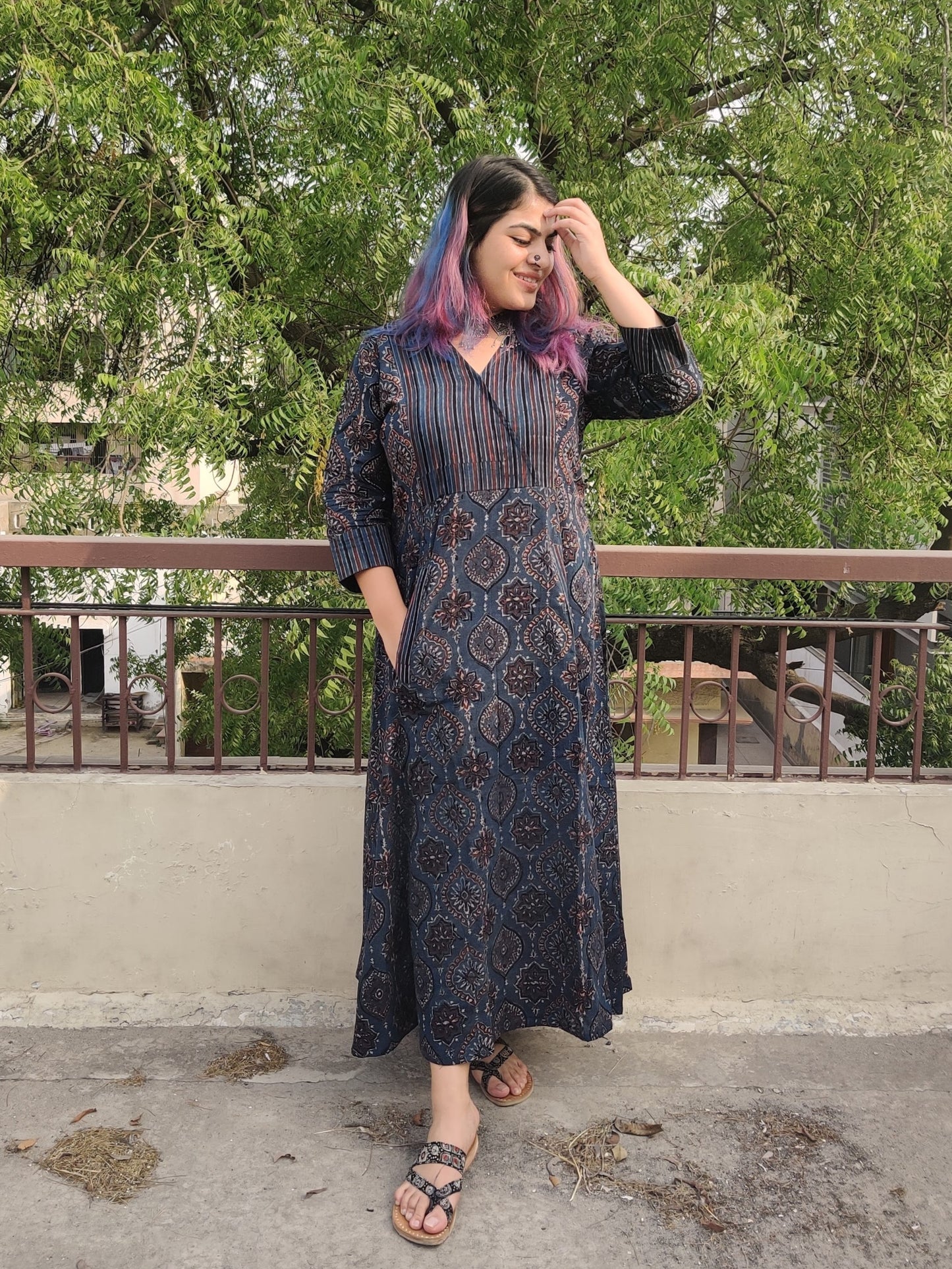 Jiera Ajrakh A line Maxi Patch Dress
