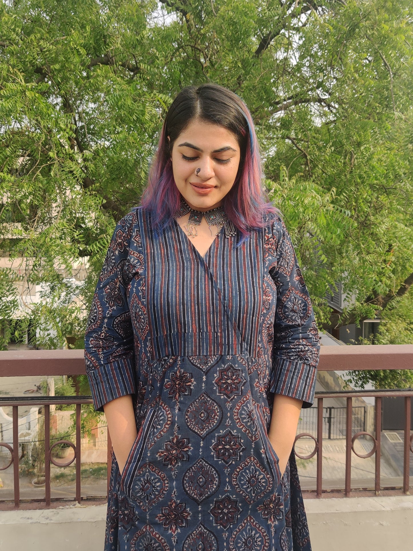 Jiera Ajrakh A line Maxi Patch Dress