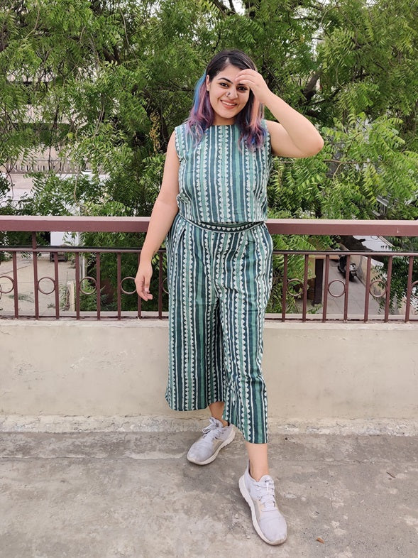 Teal Coord Set with Sleeveless Top and High waist Plazzo