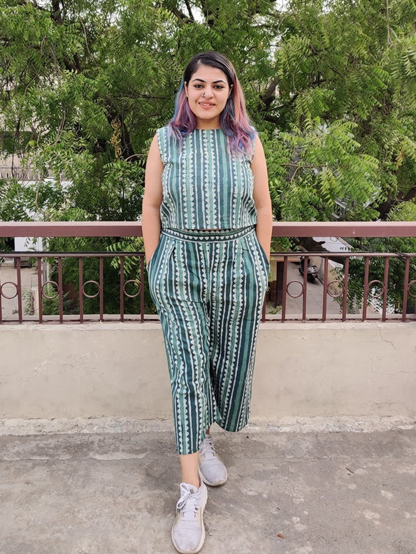 Teal Coord Set with Sleeveless Top and High waist Plazzo