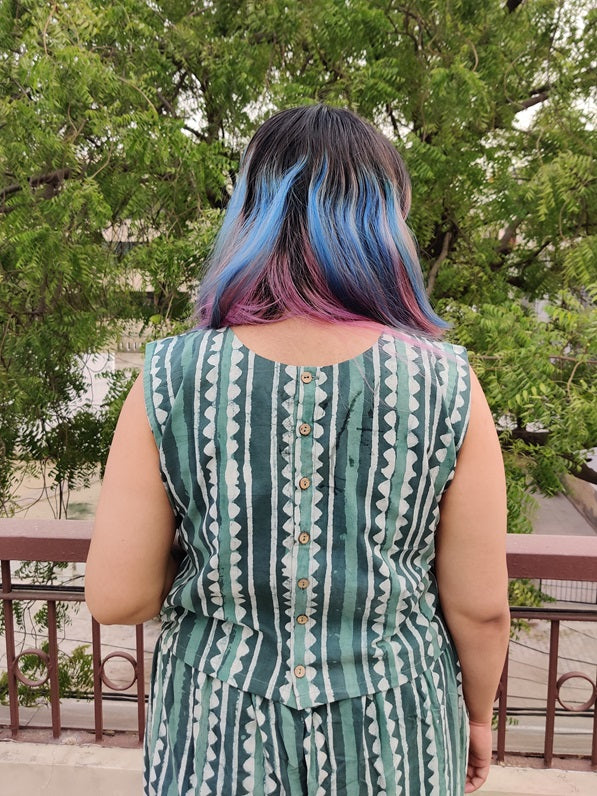 Teal Coord Set with Sleeveless Top and High waist Plazzo