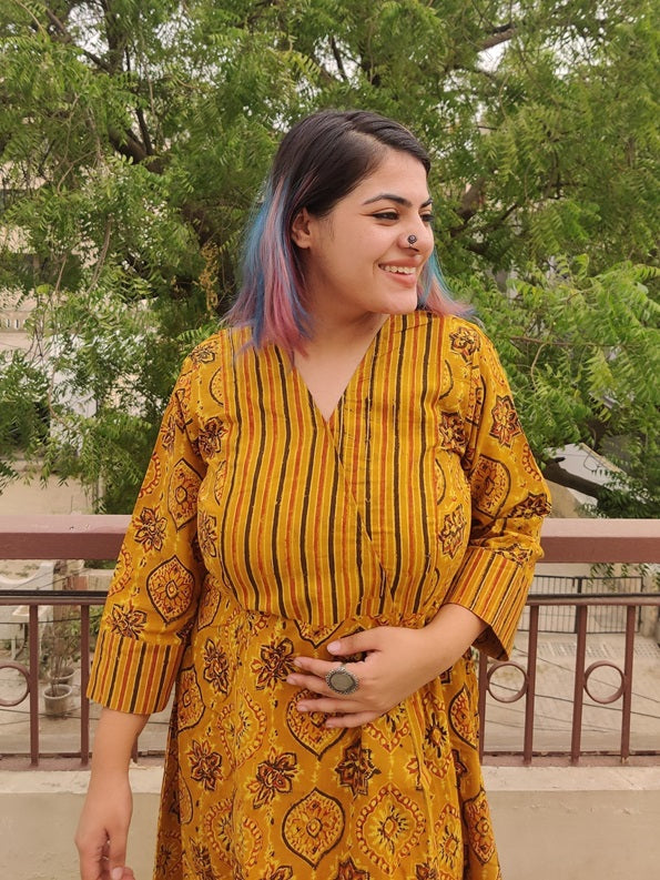 Haldi Ajrakh A Line Maxi Patch Dress