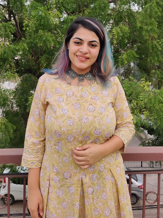 Snow Drop Hand Block Printed Midi Dress