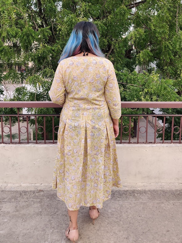 Snow Drop Hand Block Printed Midi Dress