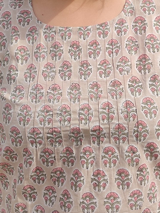 Magnolia hand Block Printed Sleeveless top with Pintucks