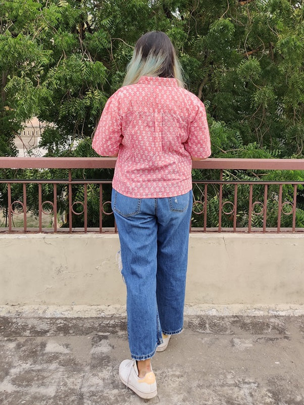 Marshmallow Hand Block Printed Relaxed Fit Short Shirt