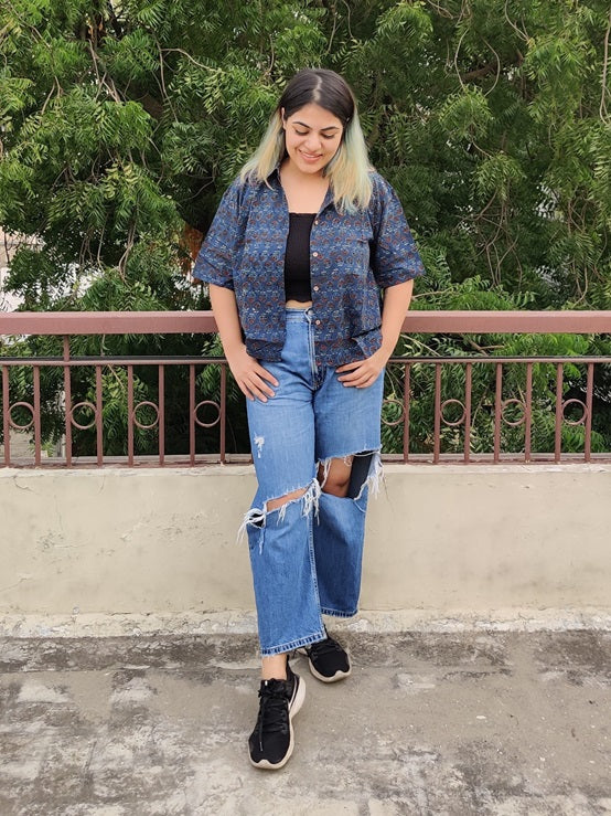 Poppy Ajrakh Hand Block Printed Relaxed Fit Short Shirt