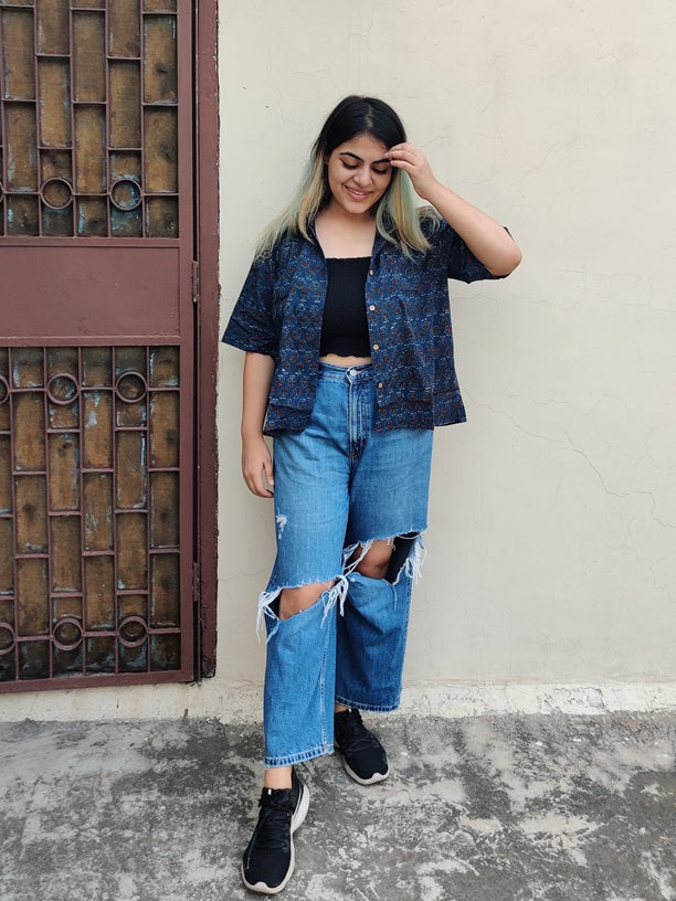 Poppy Ajrakh Hand Block Printed Relaxed Fit Short Shirt