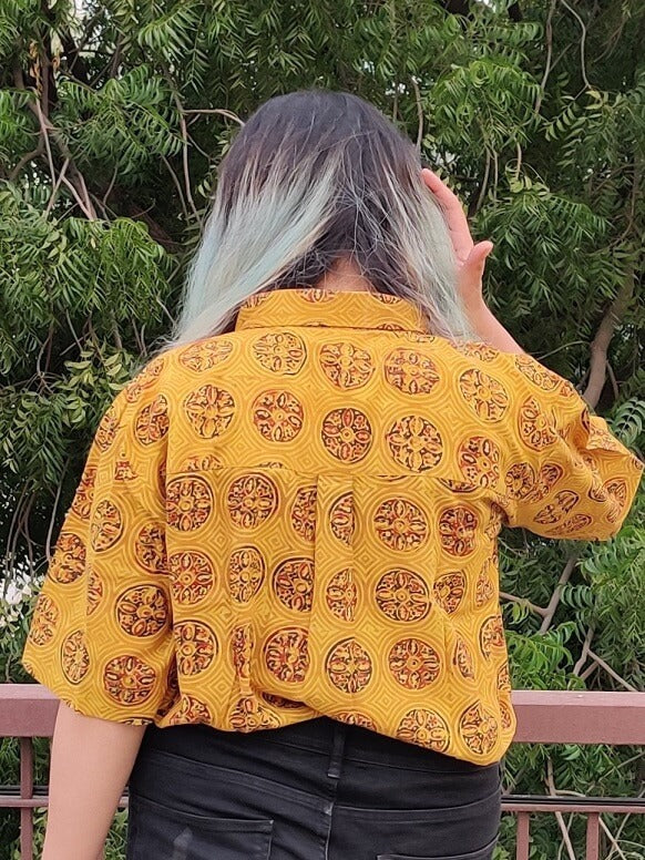 Surajmukhi Hand Block Printed Relaxed Fit Short Shirt