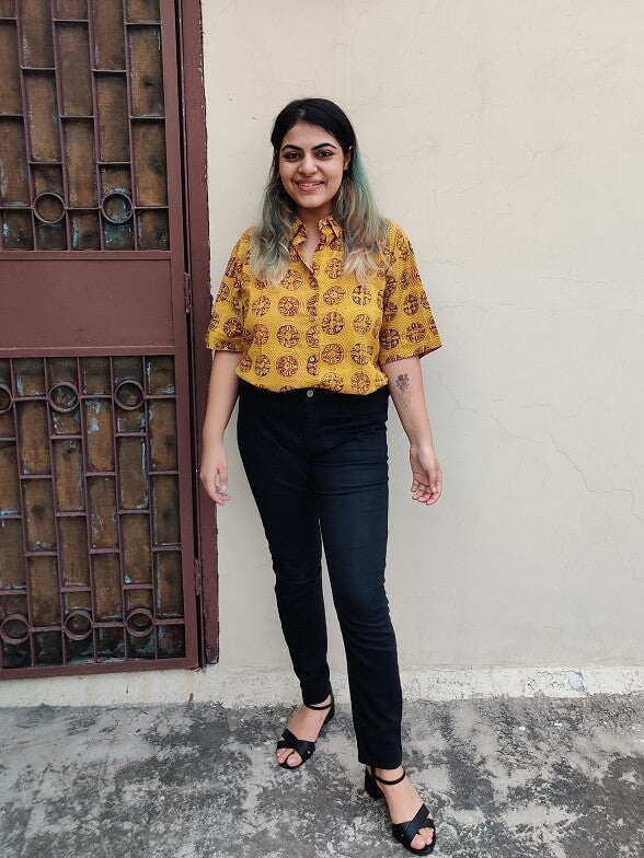 Surajmukhi Hand Block Printed Relaxed Fit Short Shirt