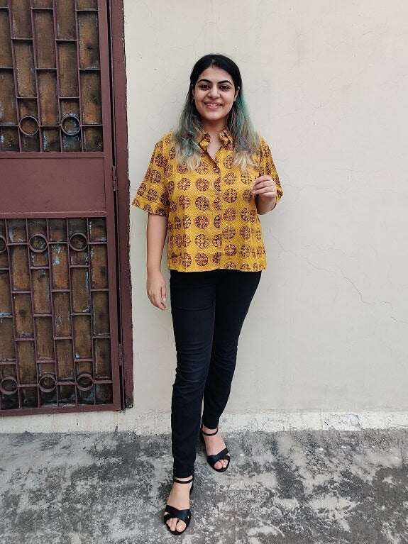Surajmukhi Hand Block Printed Relaxed Fit Short Shirt