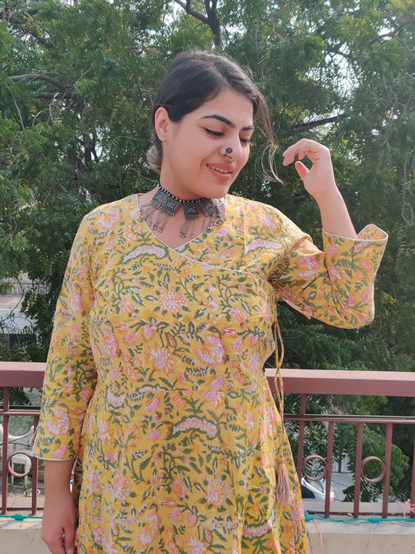 Dajshi Cotton Hand Block Printed Angrakha Dress