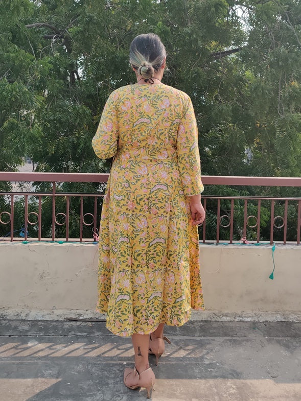 Dajshi Cotton Hand Block Printed Angrakha Dress